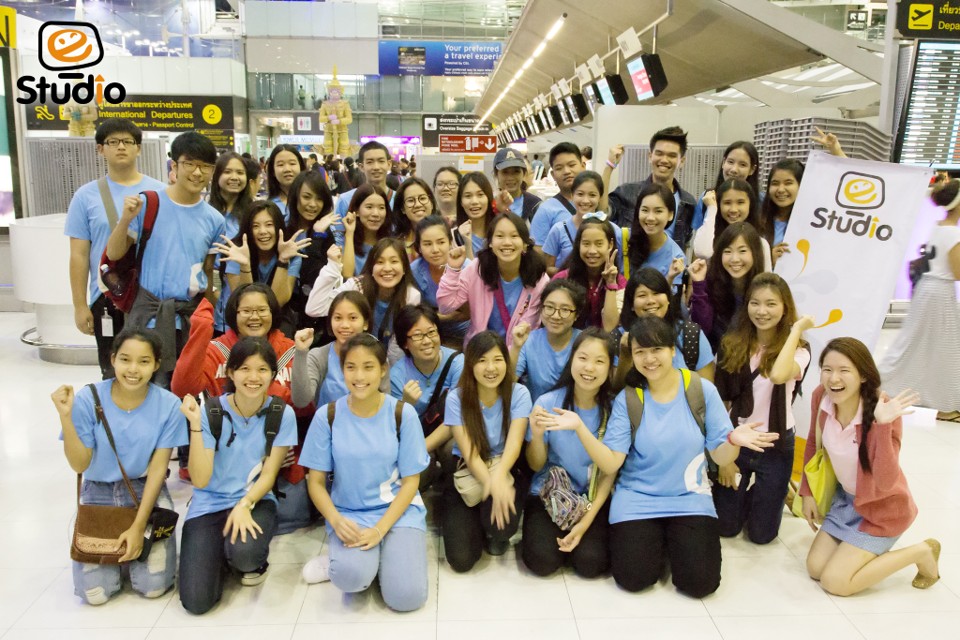 Students at an airport ready for a film festival